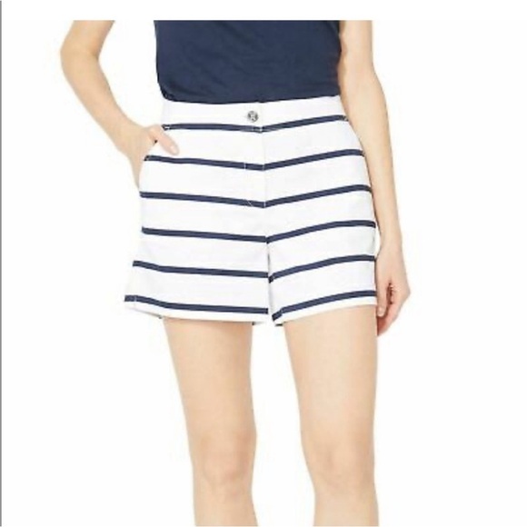 Nautica White Stretch Twill Shorts With Navy Stripes 12 - Picture 10 of 10